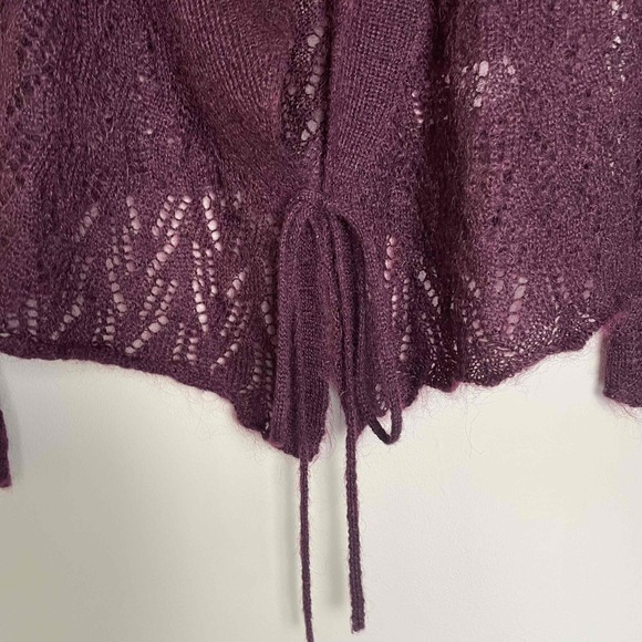 Vintage‎ Marks And Spenser Women's Tie Front Mohair Burgundy Lacey Cardigan Med. - Picture 4 of 8
